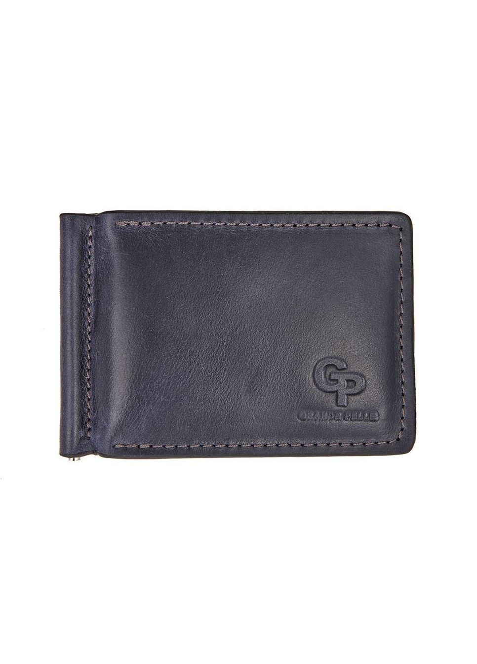 Шкіряний затискач для грошей темно-синього кольору 105670 Grande Pelle (303831519)