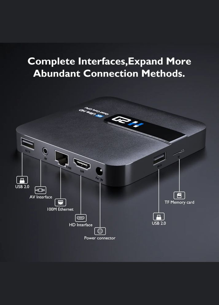Медіаплеєр H20 Android 10.0 1/8 ГБ RK3228A Quad Core 4K 2.4G WiFi з голосовим асистентом No Brand (342116056)