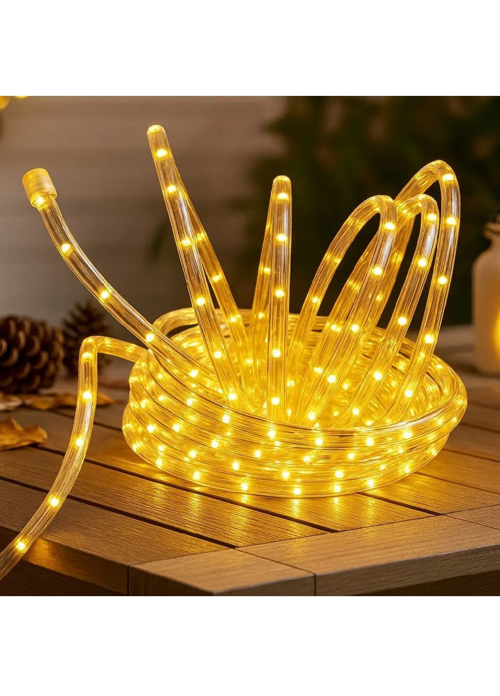 Гирлянда дюралайт светодиодная уличная комнатная с работой от сети устойчивостью к влаге 50 м (482018-Prob) Теплая белая Unbranded (369570033)