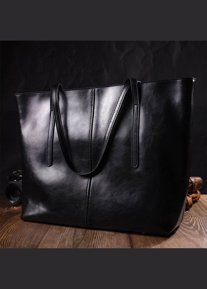 Функциональная сумка шоппер из натуральной кожи 22095 Черная Vintage (298571218)
