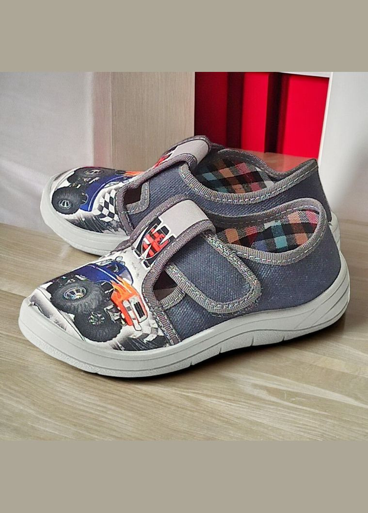 Серые ортопедические тапочки на липучке для мальчика сменная обувь в садик сменка валди Waldi