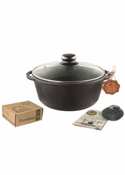 Кастрюля 3л чугунная литая со стеклянной крышкой (Т402С3) Maysternya (300252653)