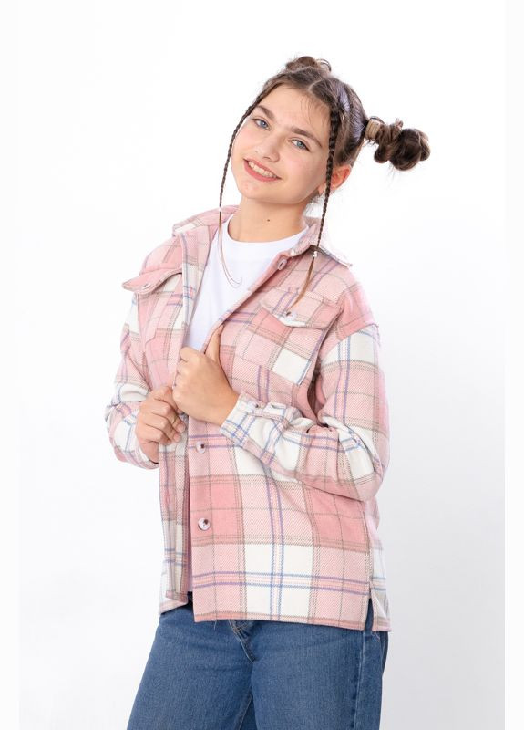 Светло-розовая повседневный рубашка в клетку Носи своє с длинным рукавом