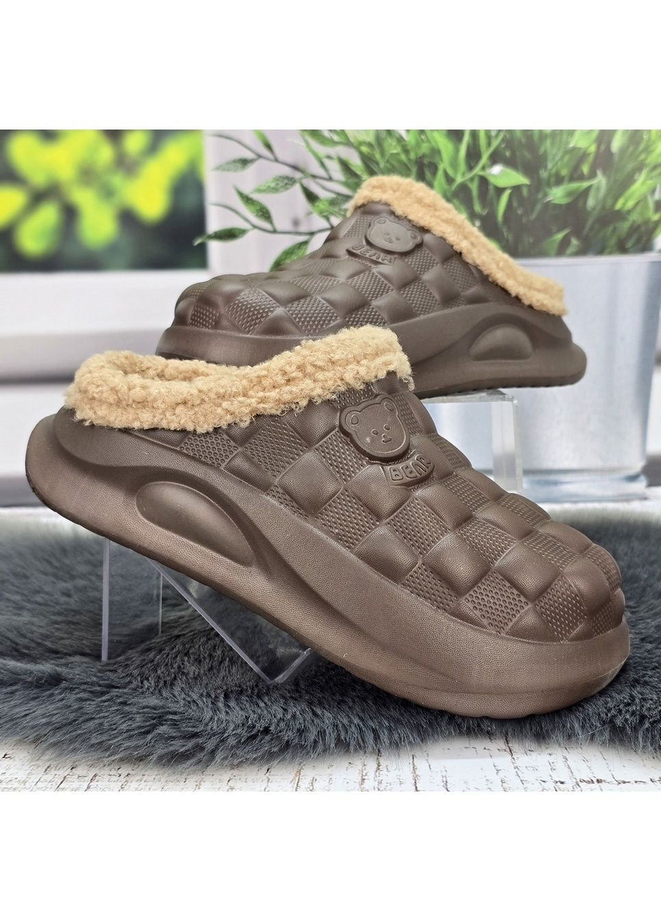 Галоши женские без задника шоколадные сабо на меху TapMal (366290170)