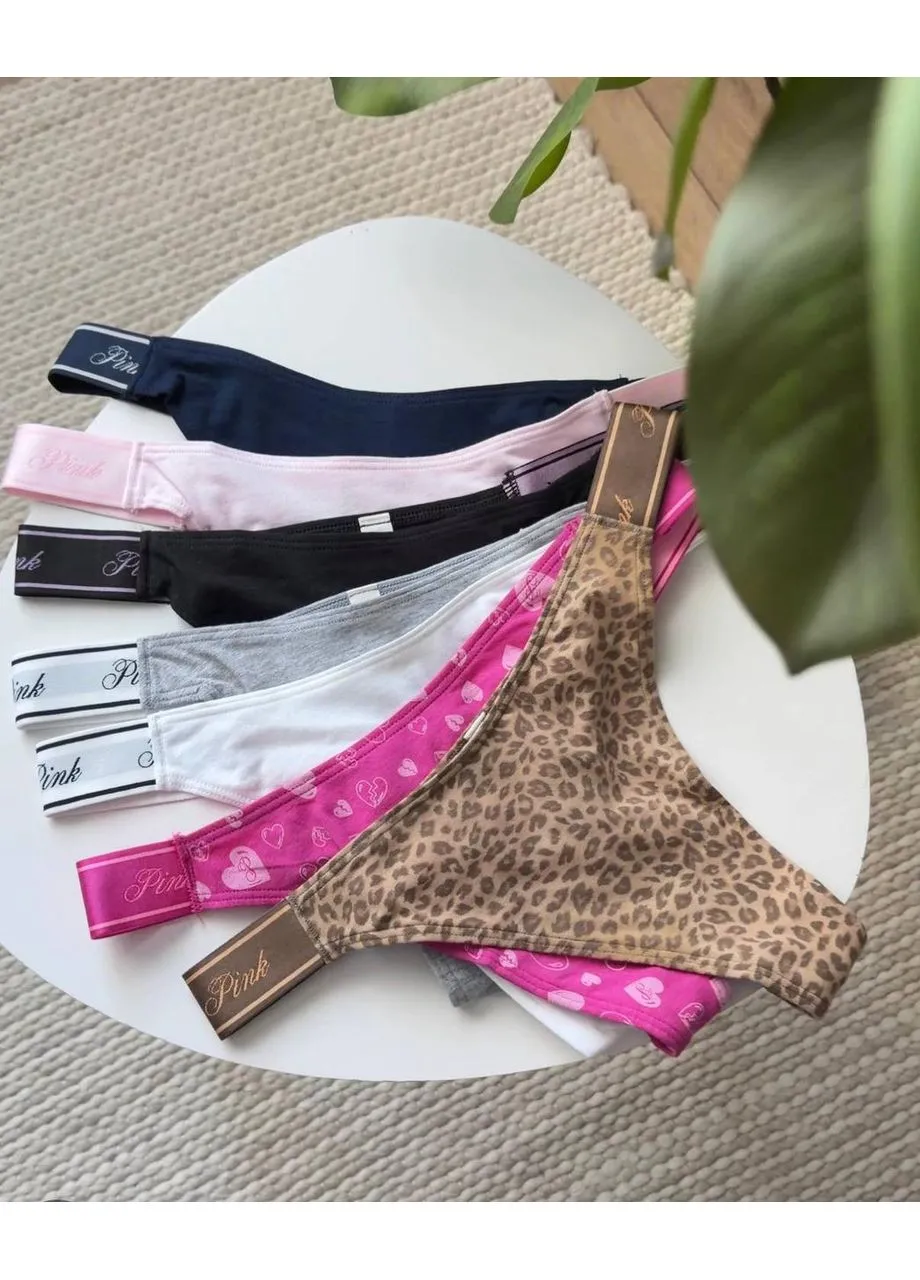 Трусики-стринги женские хлопковые PINK Logo High-Leg Thong пудровые XL Victoria's Secret (401238606)