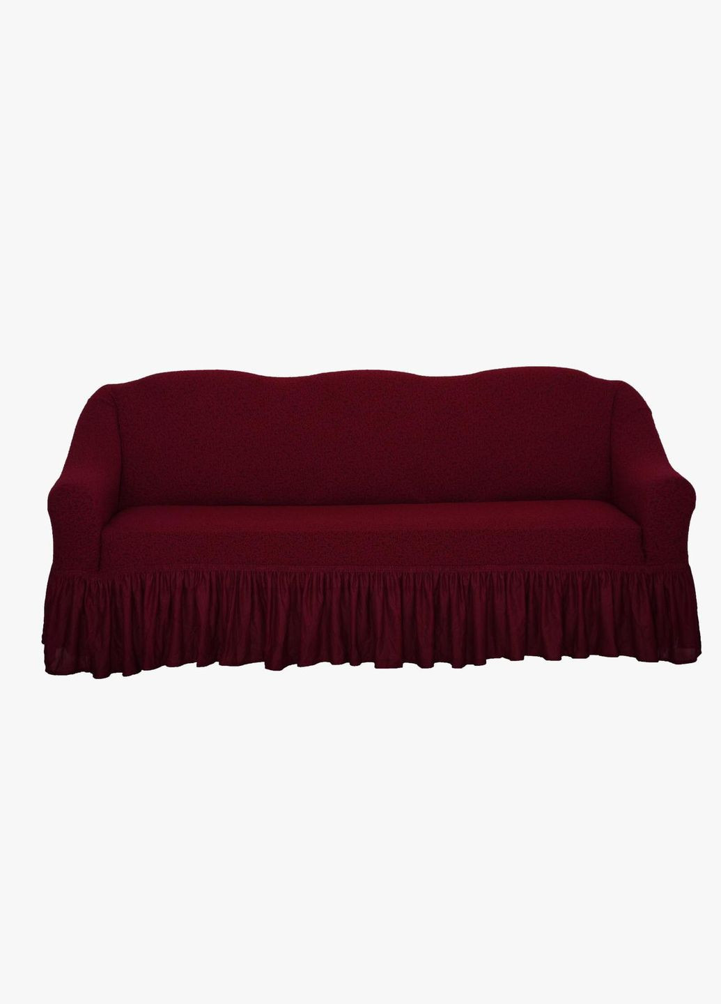 Натяжной чехол-накидка на трехместный диван с рюшами жаккард ЖК-203 Бордовый Venera (268547686)