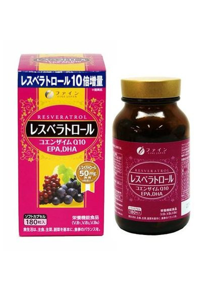 Ресвератрол, омега 3 та коензим Q10 Resveratrol, 180 капсул Fine Japan (307090237)
