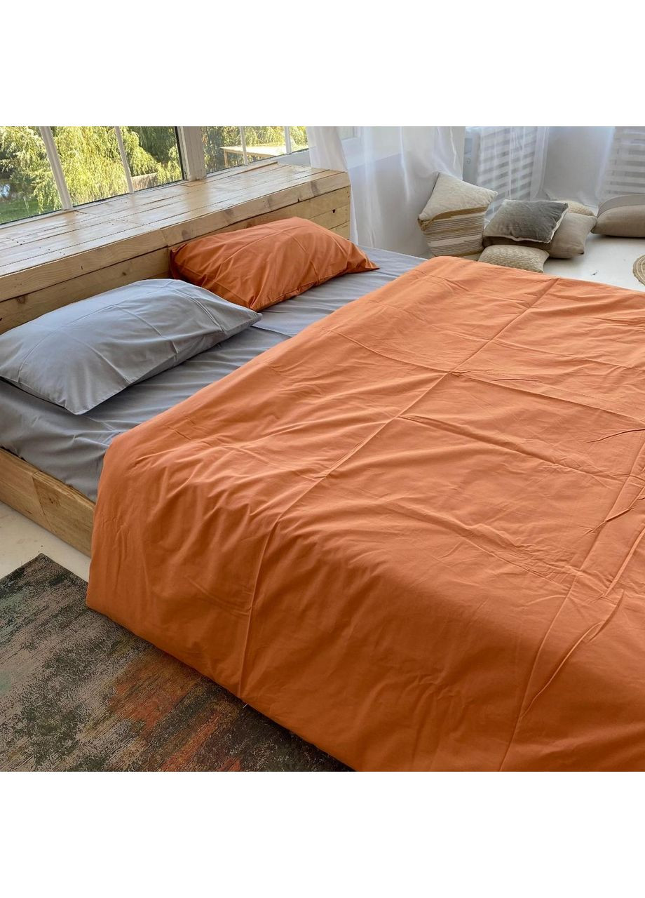 Постільна білизна з резинкою Теракот + сірий, ранфорс Евро розмір, наволочки 50/70 No Brand (364218022)