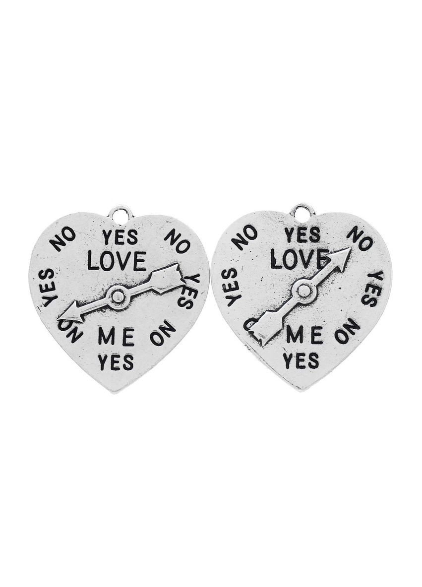 Подвески металлические Кулон сердце LOVE ME со стрелкой Yes or No Античное серебро 31 мм x 29 мм Finding (334011451)