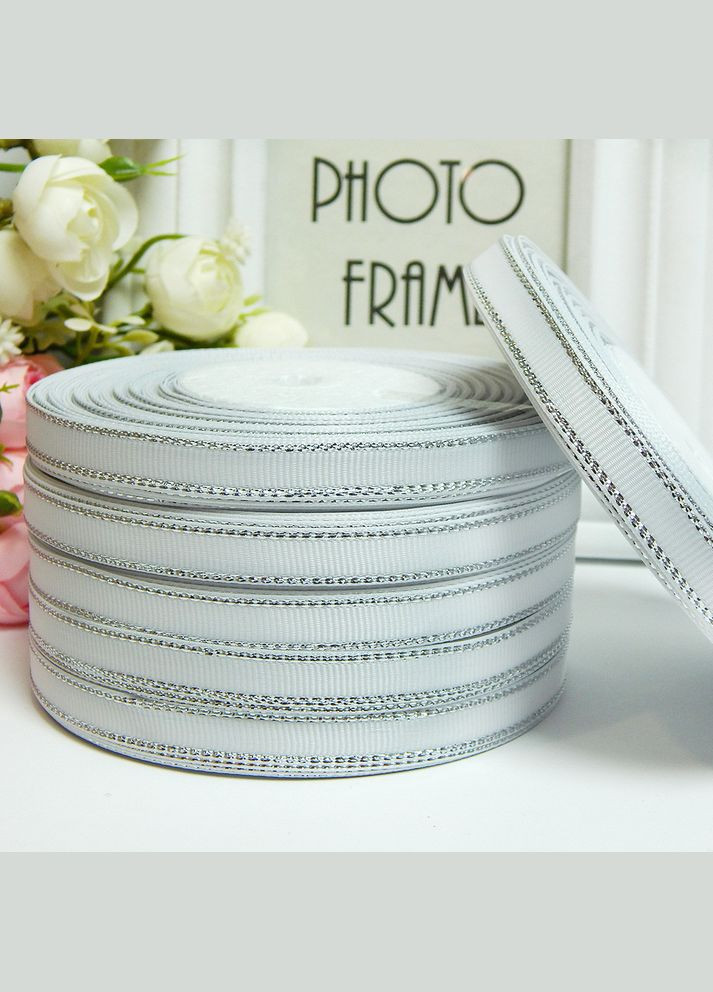 Стрічка репсова зі срібним люрексом, 0,9 см, біла No Brand (340483031)