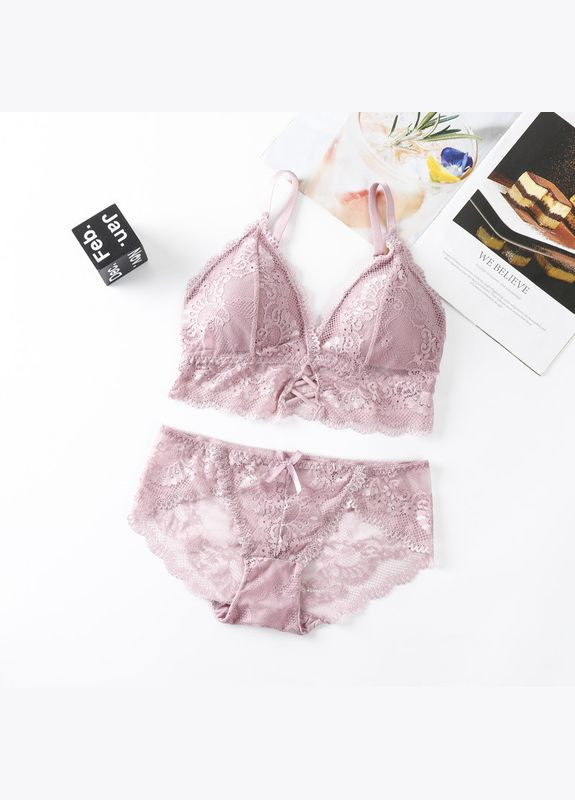 Світло-рожевий демісезонний комплект нижньої білизни ліф бралет і трусики s/m білий (2-210) New Style