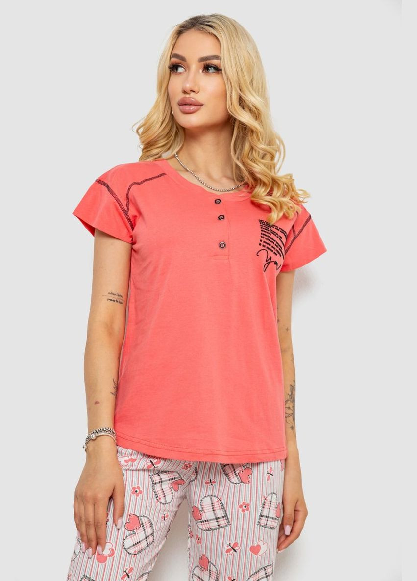 Коралловая всесезон пижама женская с принтом,, 243r0004-p3 Sude