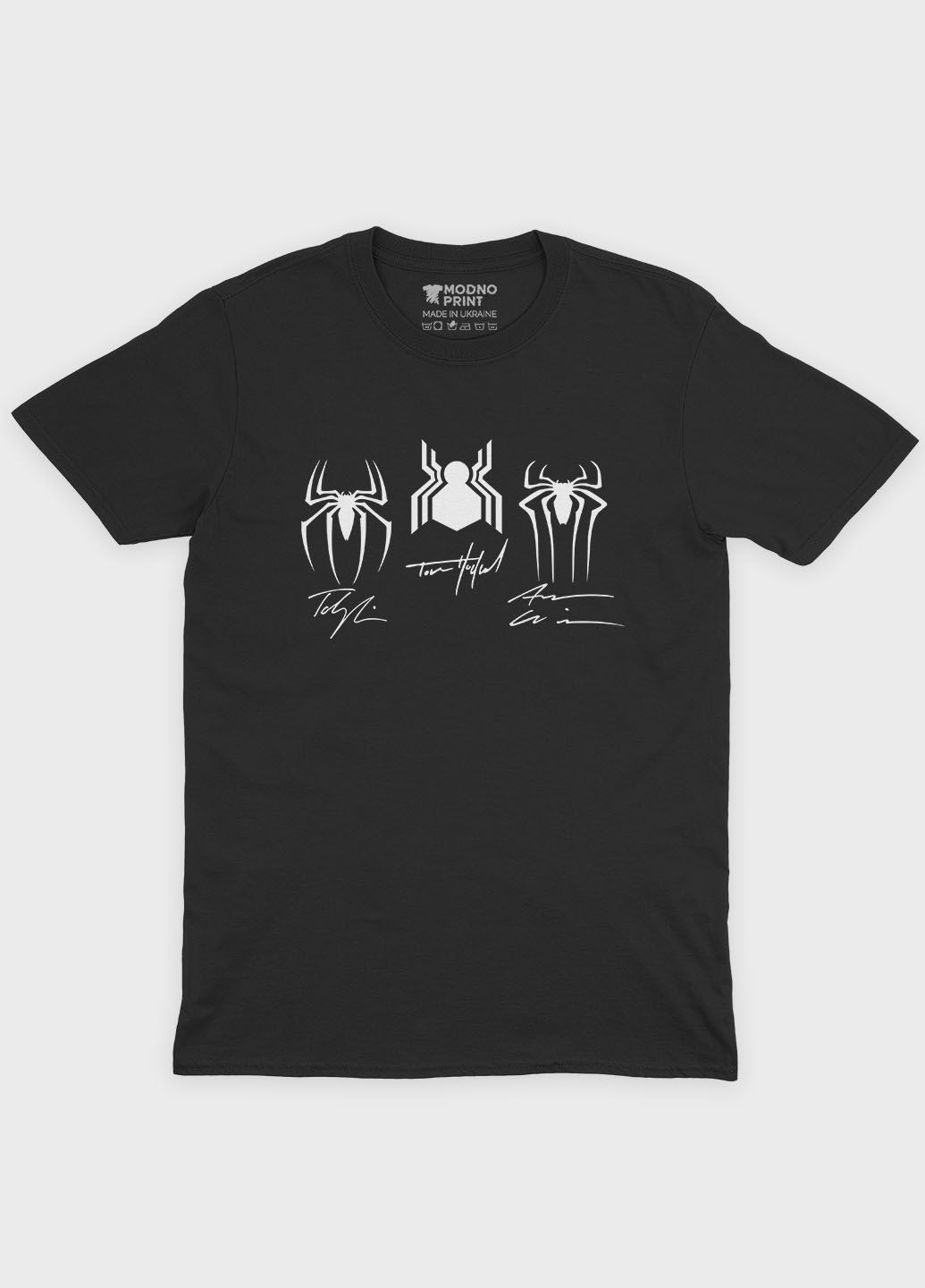 Чорна літня жіноча футболка з принтом супергероя - людина-павук (ts001-1-bl-006-014-098-f) Modno
