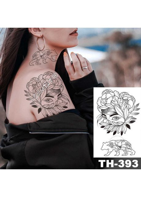 Временное тату Девушка в цветах 21х15 см, Fine Line, контурные (TH393) Tattoo (366890990)