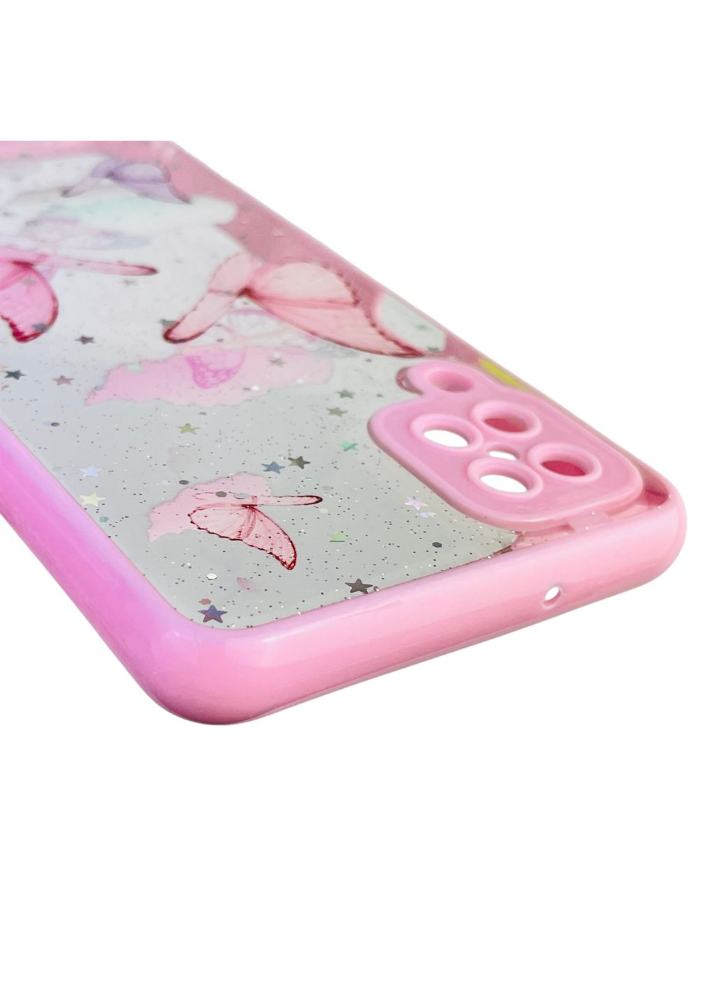 Чохол для Galaxy A12 (SM-A127F) з блискітками з метеликами на самсунг а12 рожевий Samsung (366387328)