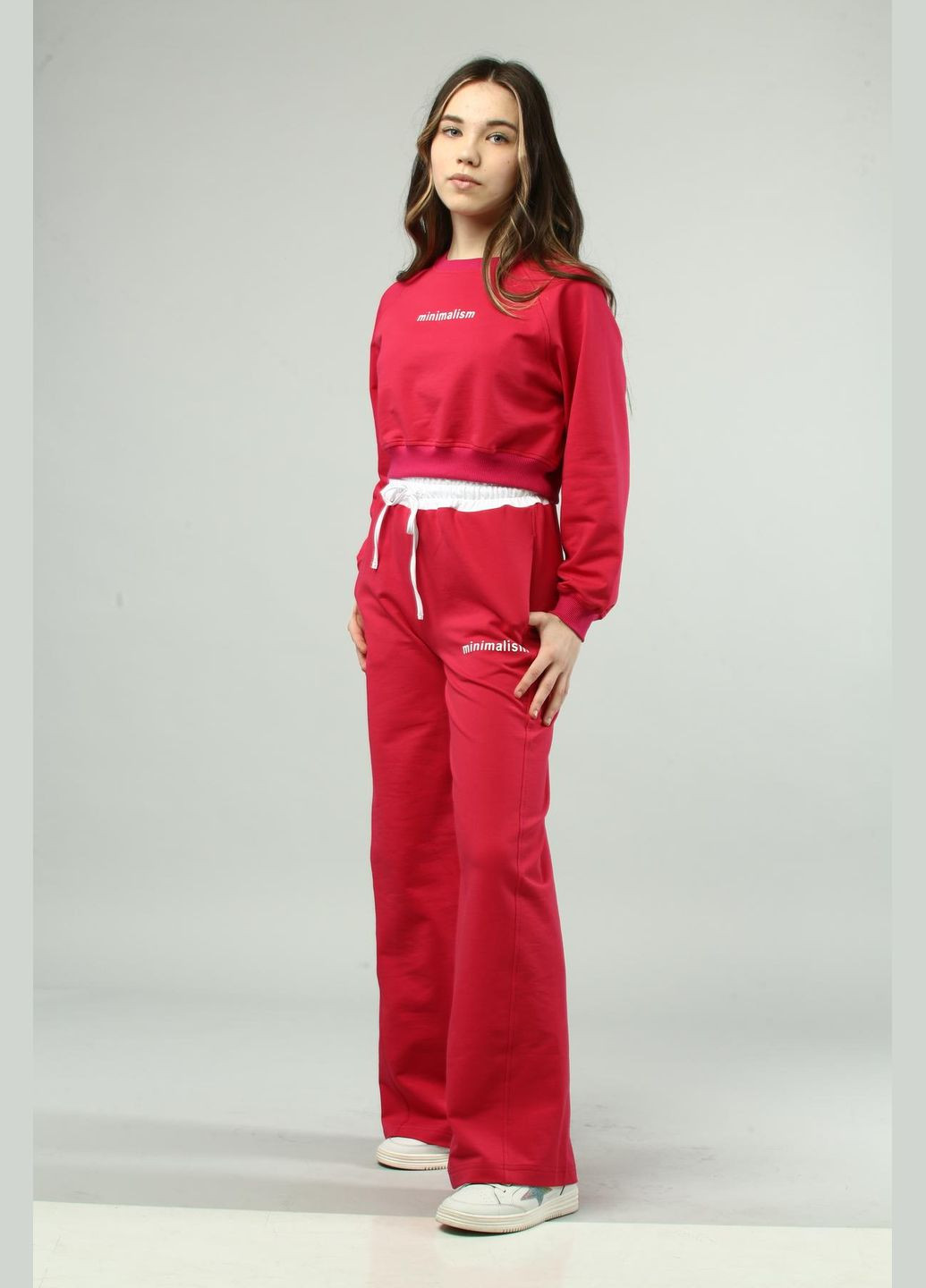 Розовый демисезонный костюм (свитшот, брюки) подростковый брючный IRmAS оверсайз