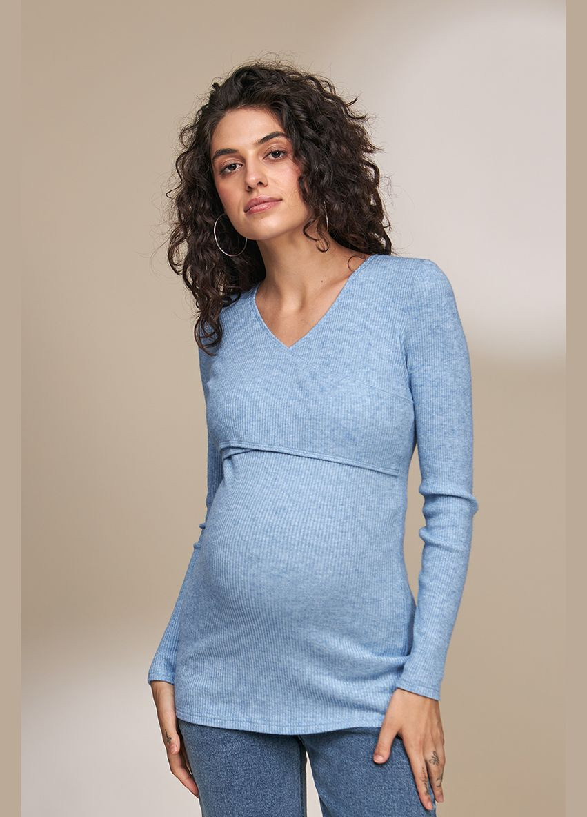 Голубой джемпер для беременных и кормящих из теплого трикотажа Юла мама (303899526)