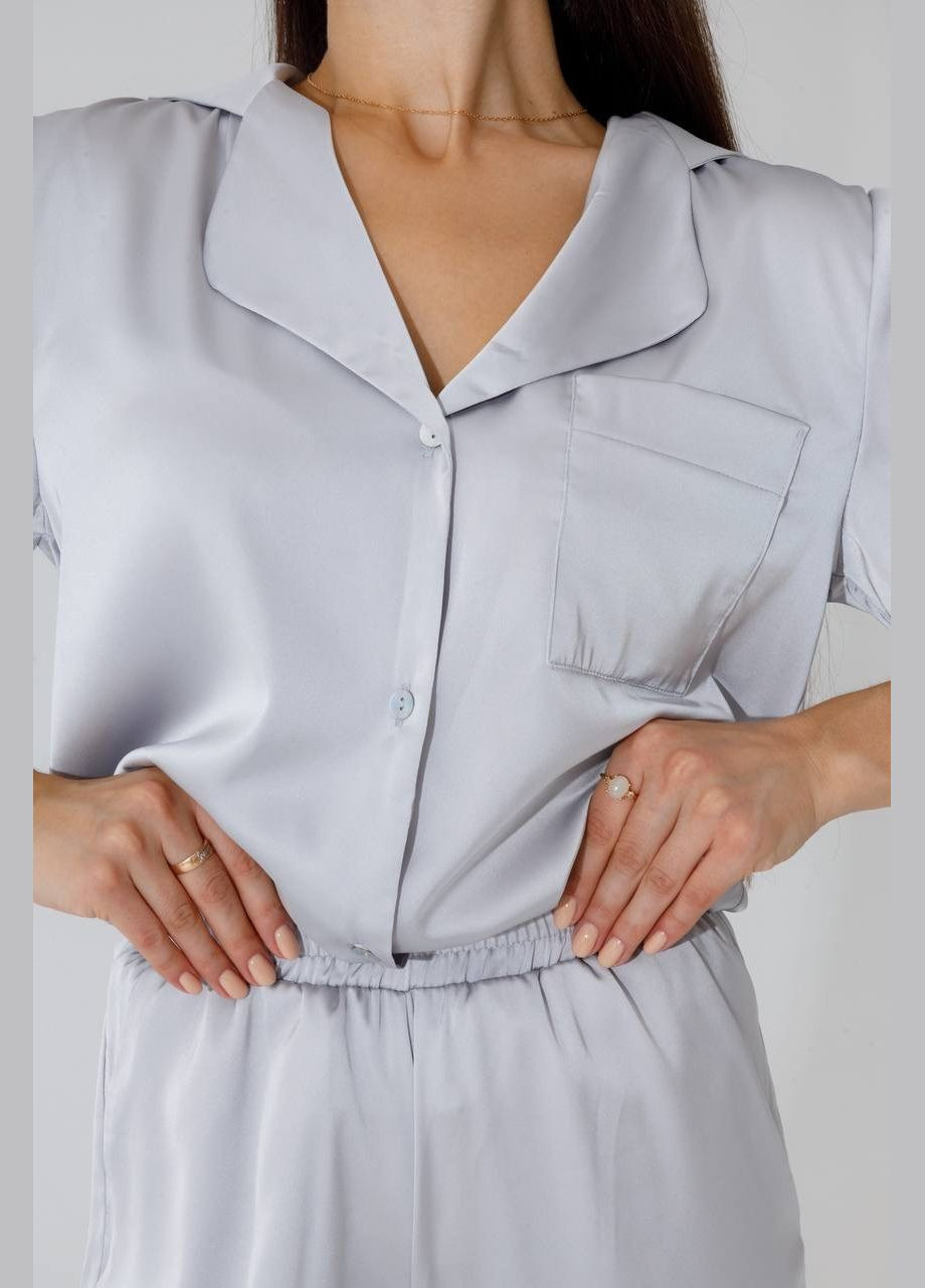 Сіра піжама з італійського шовку, штани + сорочка, сіра Shine