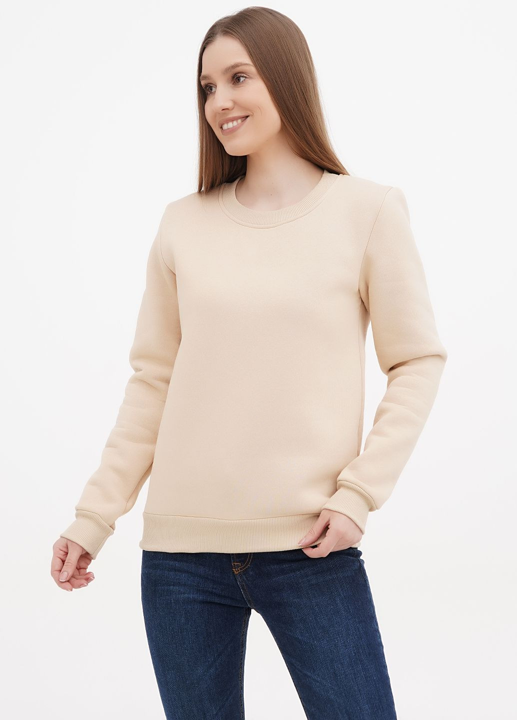 Бежевый женский свитшот на флисе с круглой горловиной (hb384456) HiBrand без декора (347767413)