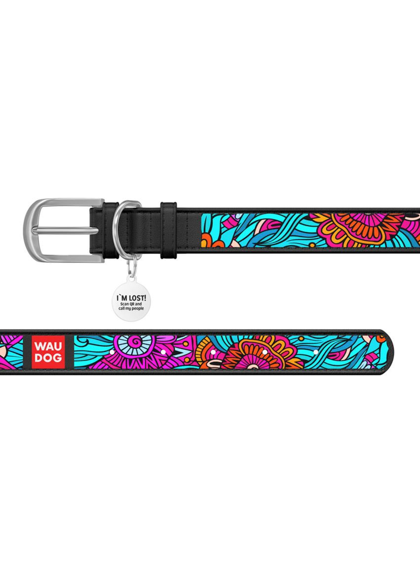 Нашийник для собак шкіряний Design з "Літо" Ш 25 мм Д 38-49 см Чорний WAUDOG (279561514)