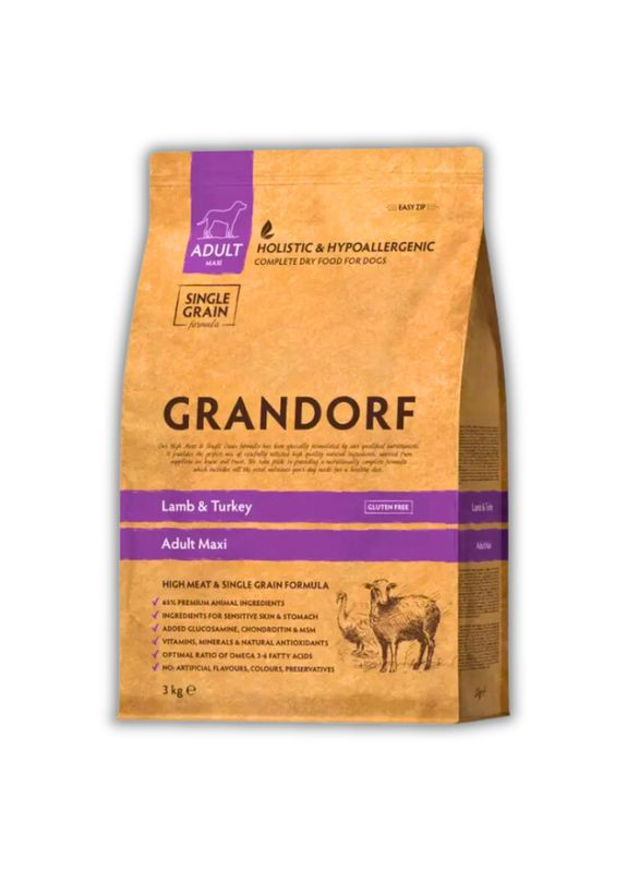Сухой корм для собак Ягненок и индейка для взрослых собак крупных пород 3 кг Grandorf (346476301)