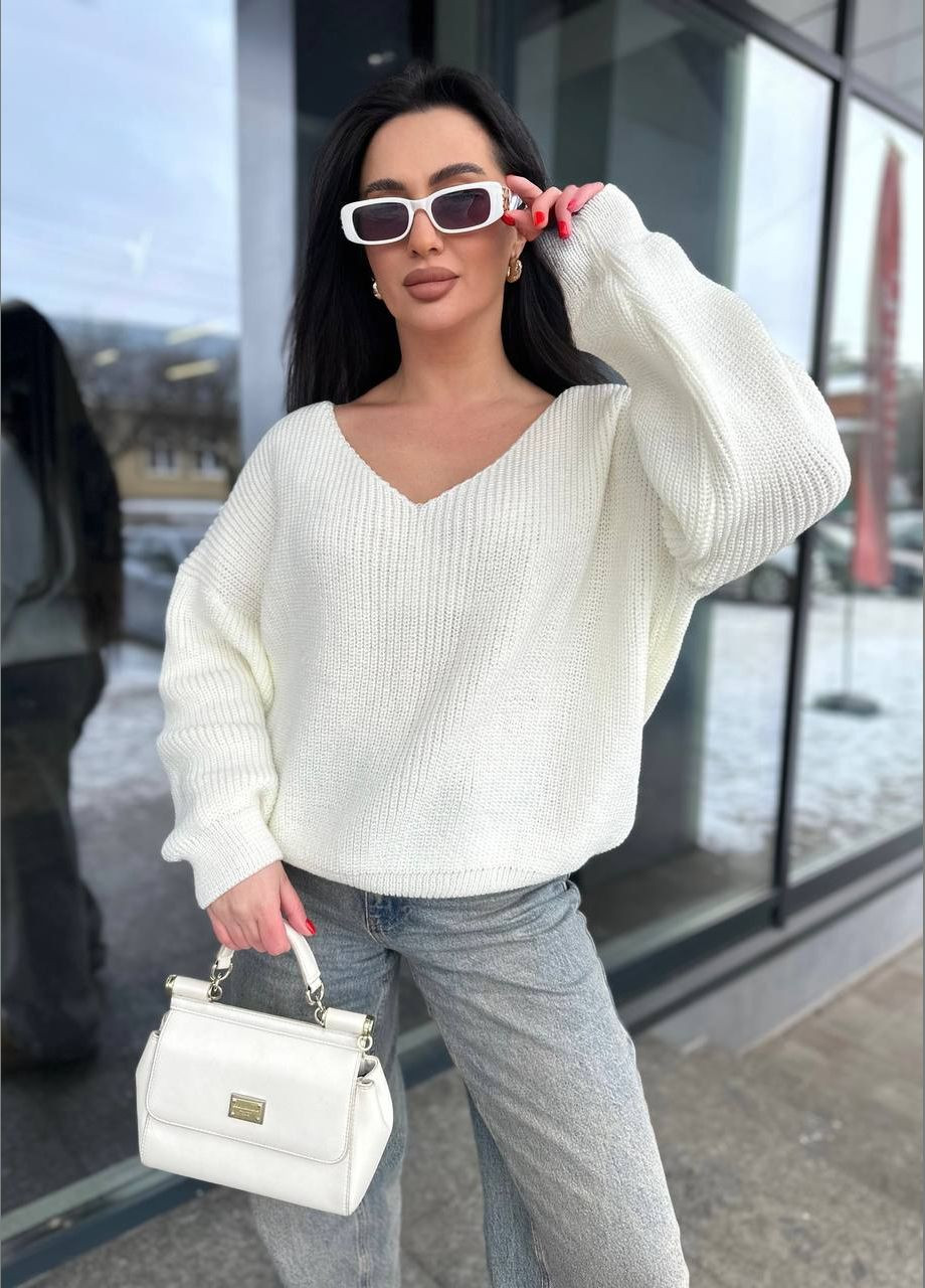 Молочний жіночий вовняний светр великих розмірів молочний You Best