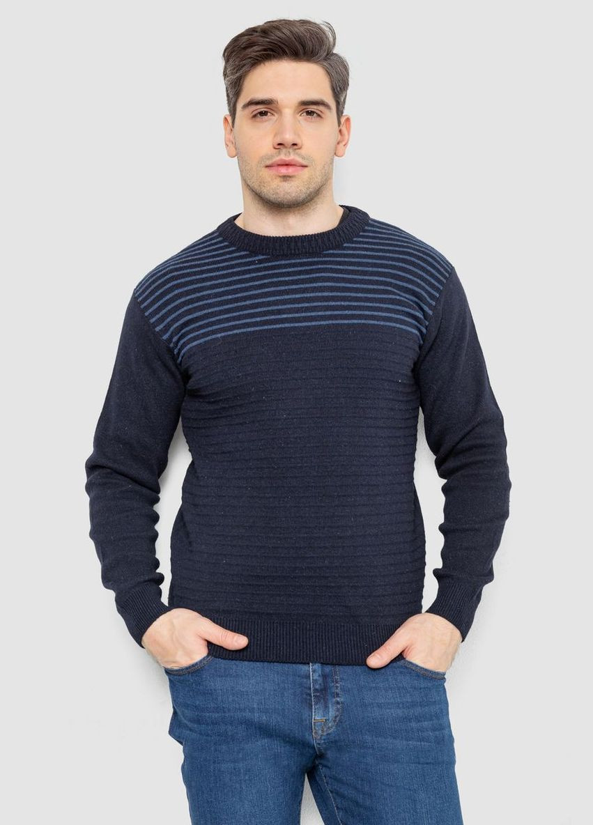 Темно-синий зимний свитер мужской в полоску Ager 161R1029