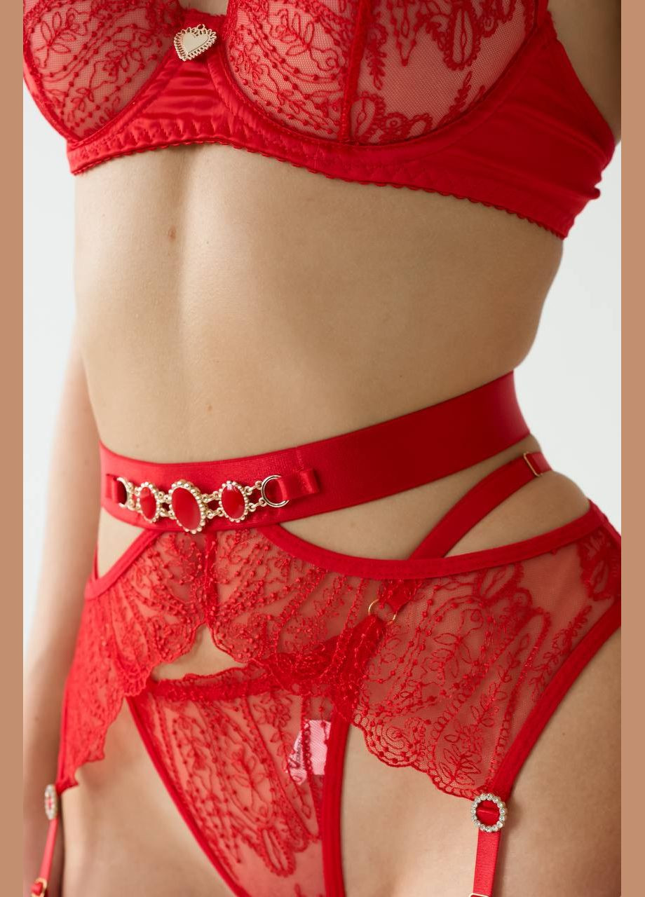 Червоний демісезонний пристрасний мережевний комплектик з поясом Vakko