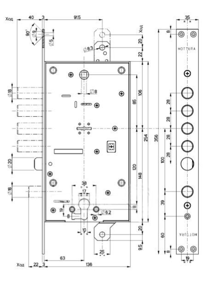 Art. 54797L8B00CS3Z MATIC Замок 4-риг з засувкою і допом замком під євроциліндр 5кл + 2 монтажних ключа (60mm) Mottura (322520069)