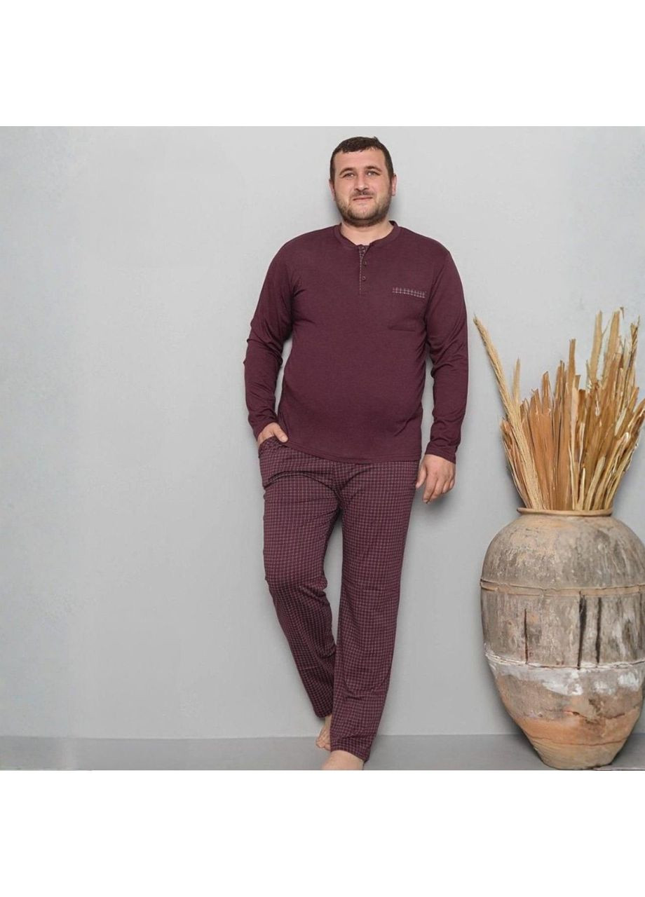 Піжама (кофта+штани) чоловіча бавовняна Трикотаж бургунді Клітинка Cameron Premium PJ6720-12 Pijamoni (365751172)