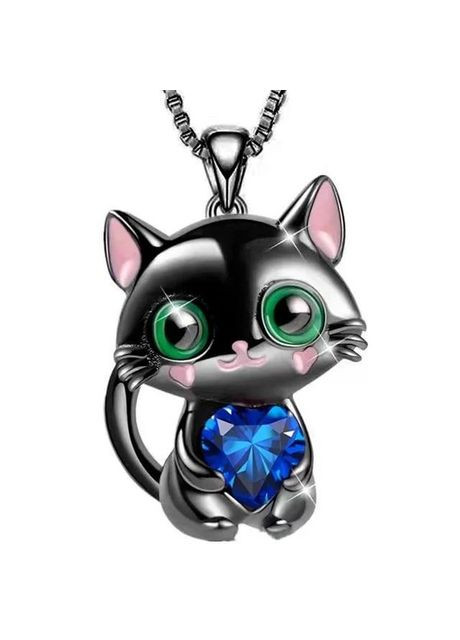 Цепочка с кулоном милый черный котик с красным сердечком фианитом зелеными глазками Liresmina Jewelry (290982088)
