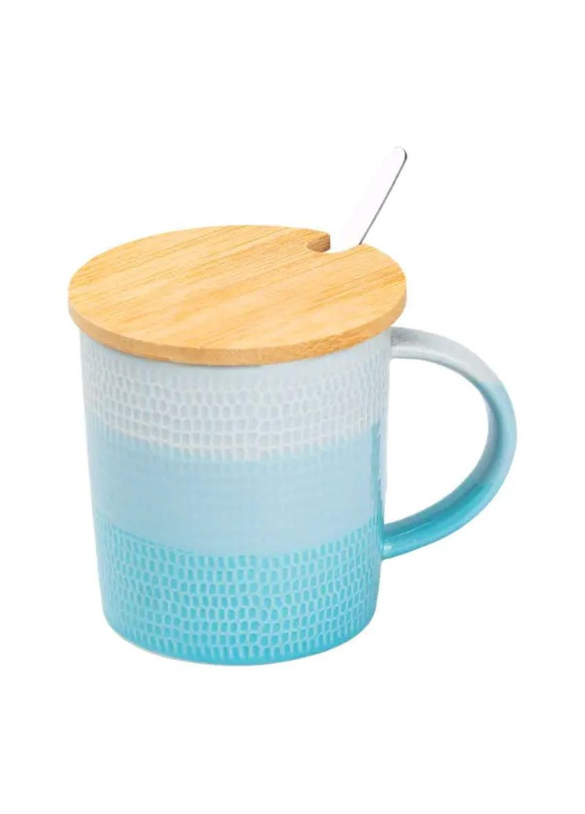 Чашка з бамбуковою кришкою та ложкою порцелянова 350 мл Блакитний HP7201LB TS Kitchen (370974479)