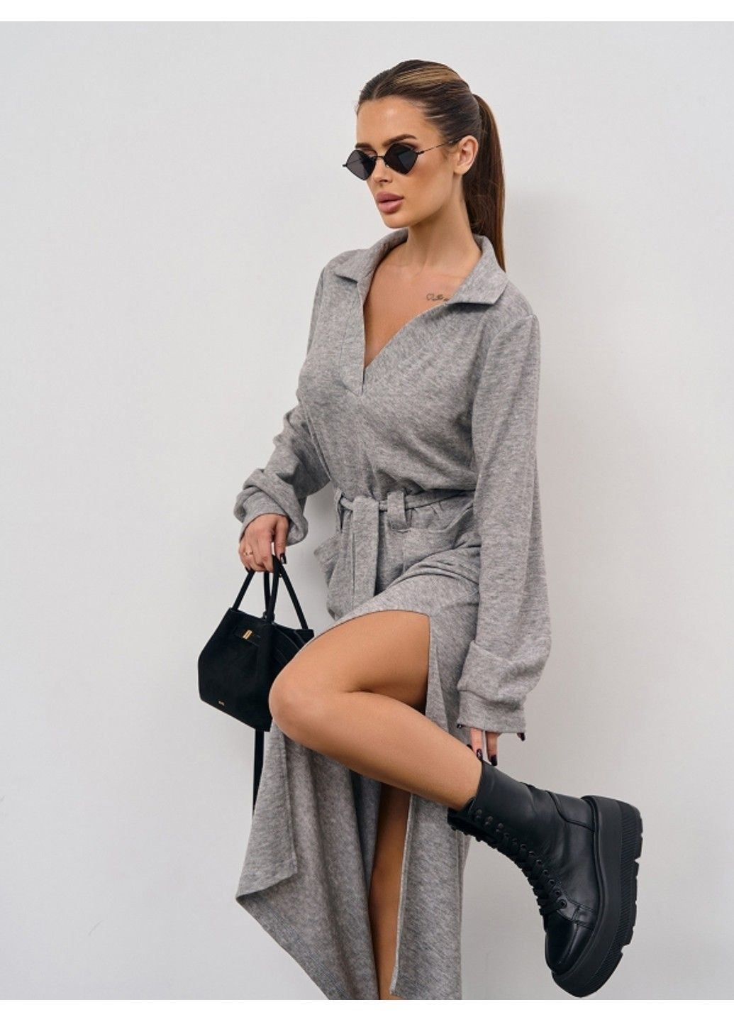 Сіра повсякденний сукня issa pus 15351 сірий ISSA PLUS