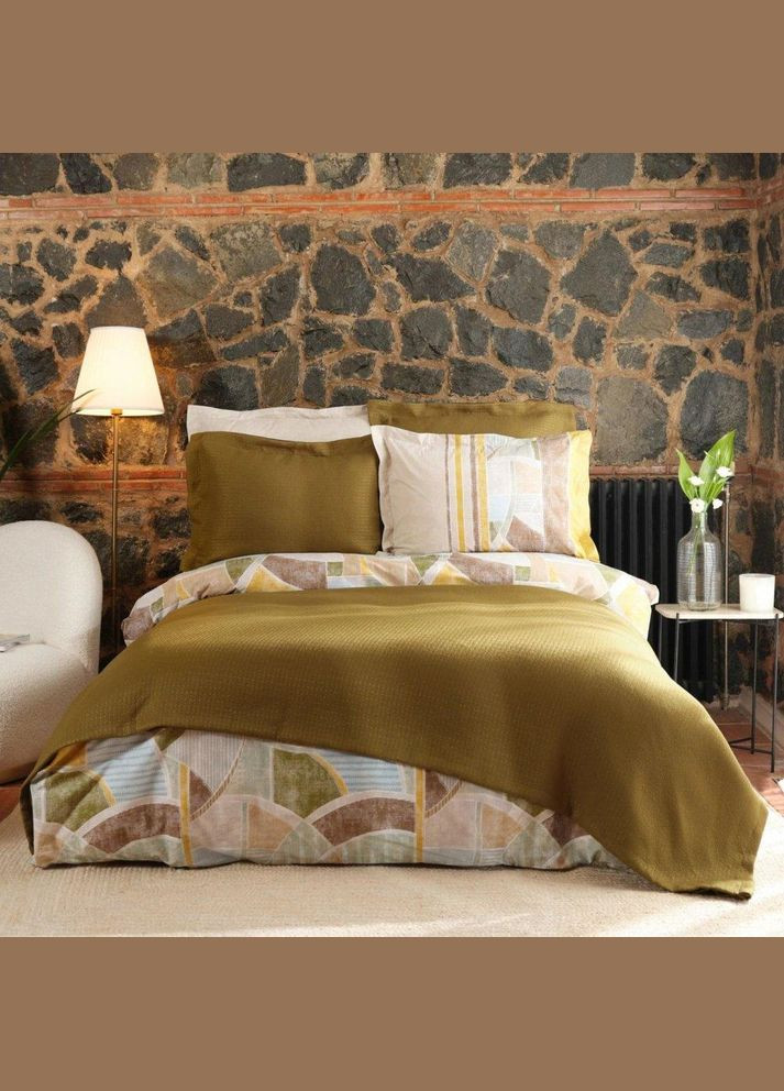 Набор постельное белье с покрывалом Lena haki хаки евро Karaca Home (285778725)