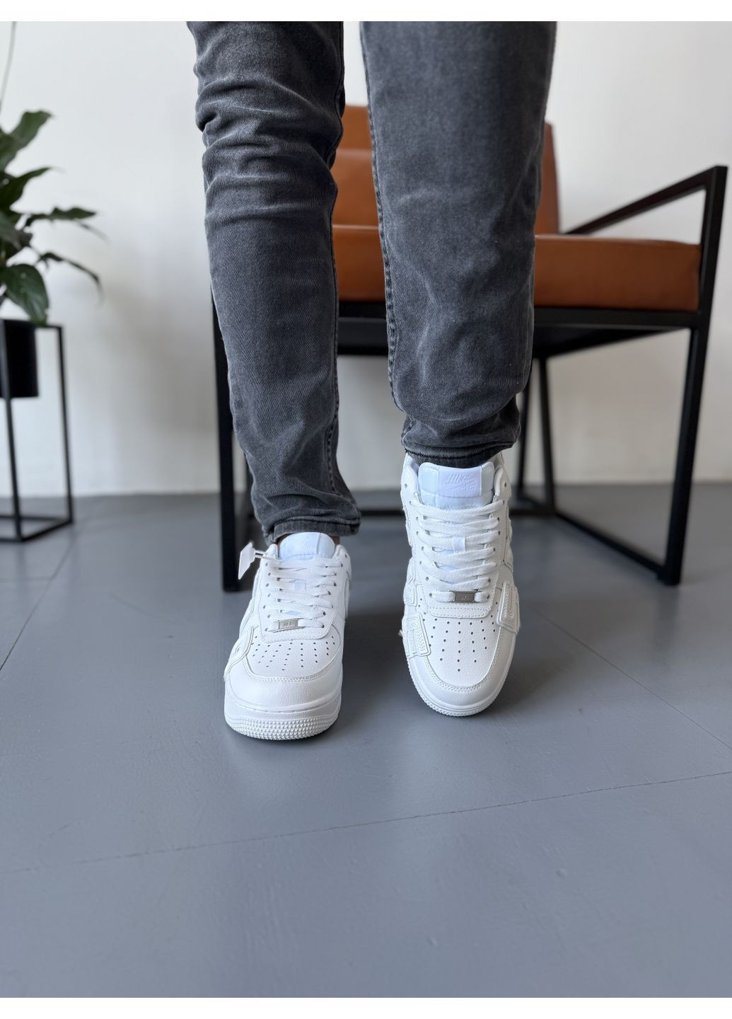 Белые демисезонные кроссовки мужские nike air force 1 low cactus plant flea white найк аир форс 1 премиум No Brand