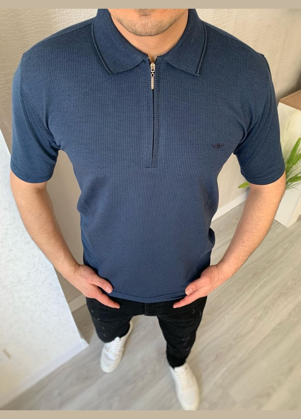 Синяя футболка-футболка поло мужская для мужчин No Brand однотонная