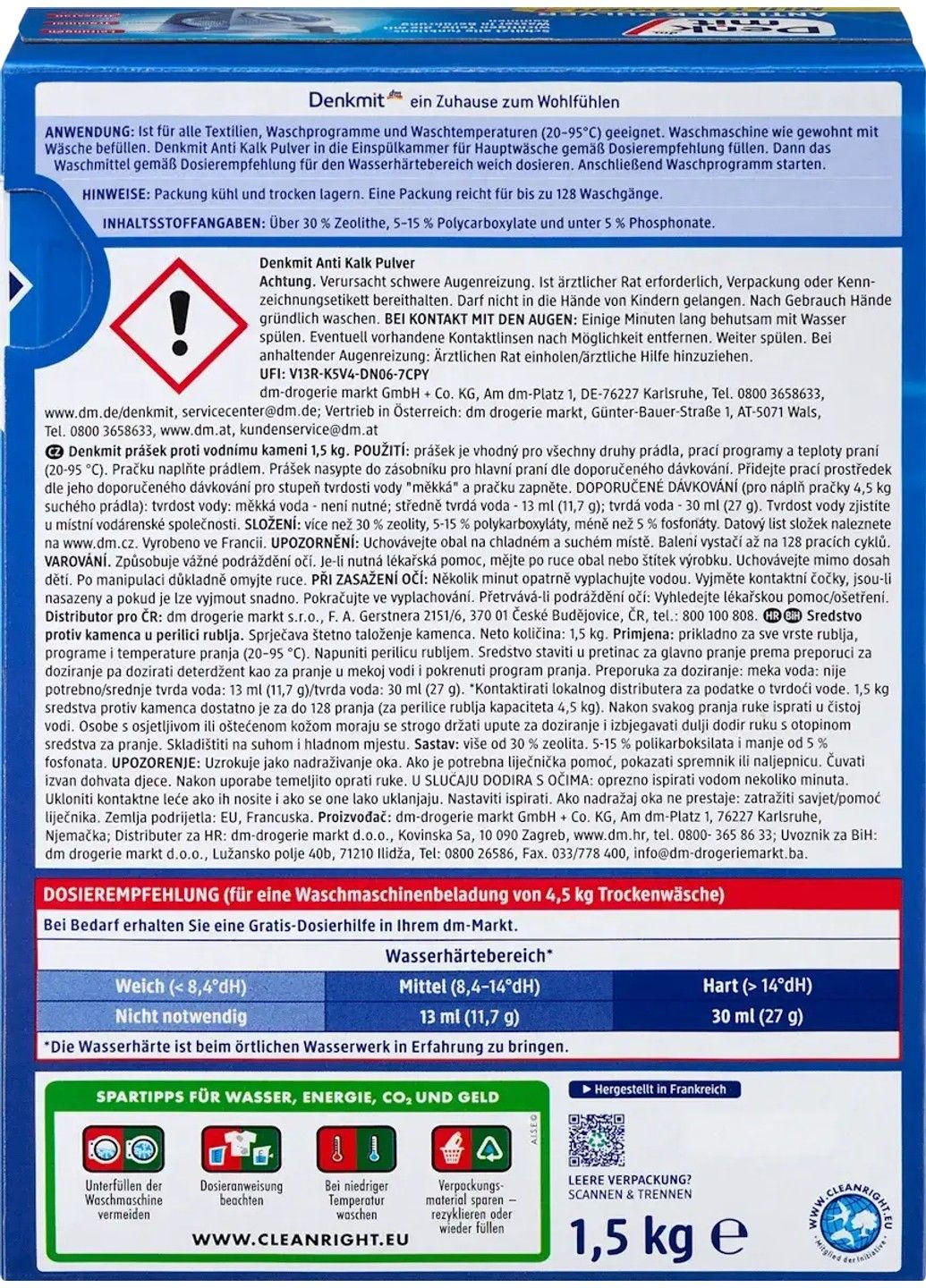 Порошок антинакип для стиральной машины Anti-Kalk, 1,5 кг — 128 стирок Denkmit (356112361)