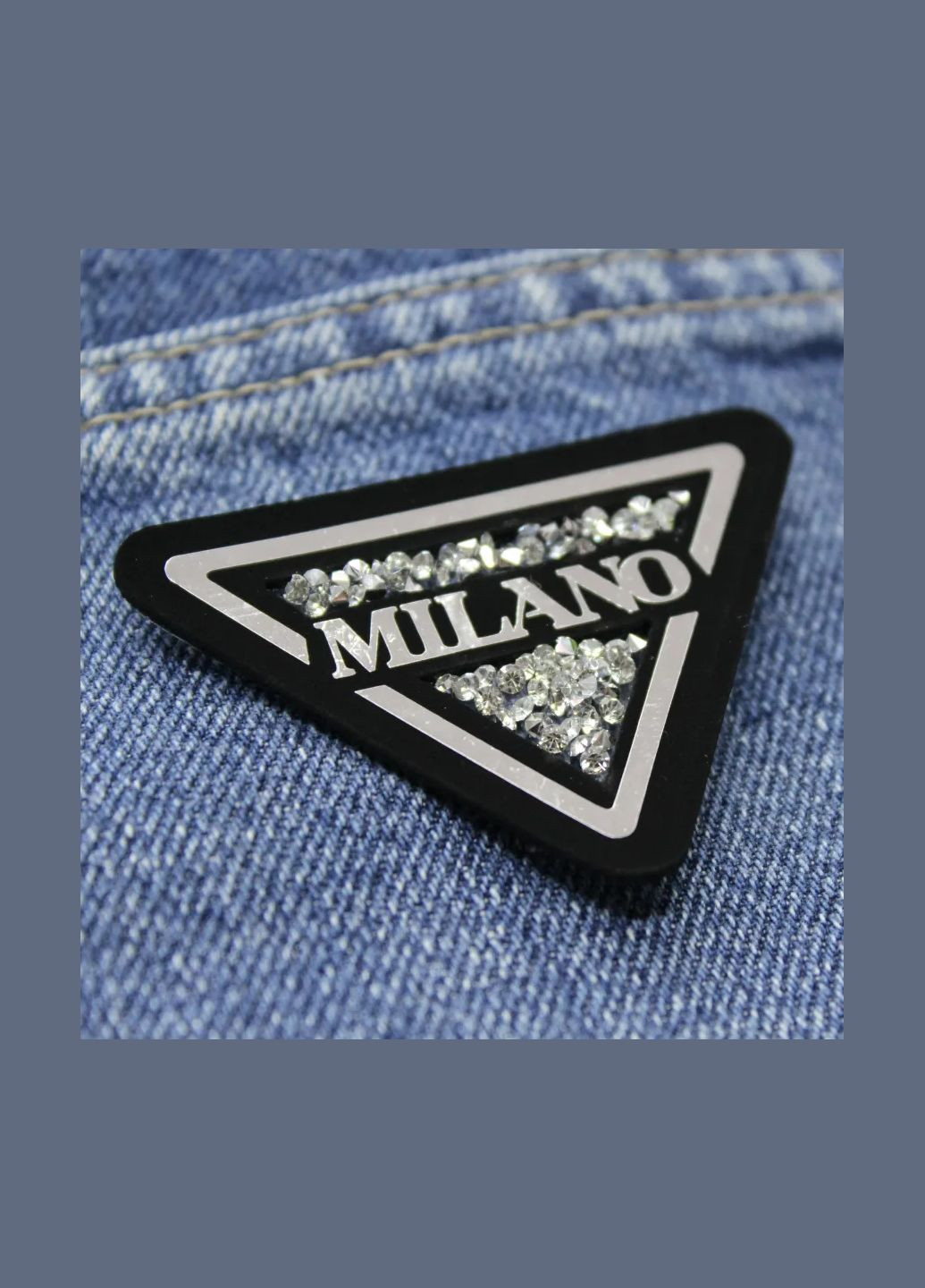 Нашивка с акриловыми камнями "Milano" черного цвета с серебряными камнями (3764) No Brand (335811107)