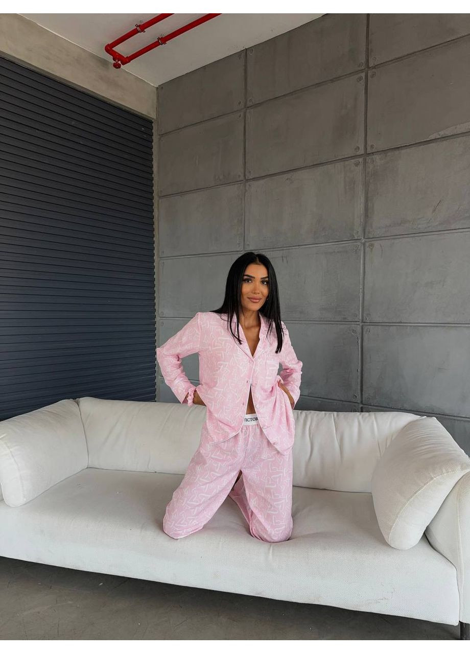 Рожева всесезон жіноча піжама | рожева сорочка + брюки Vital-Textile 1240