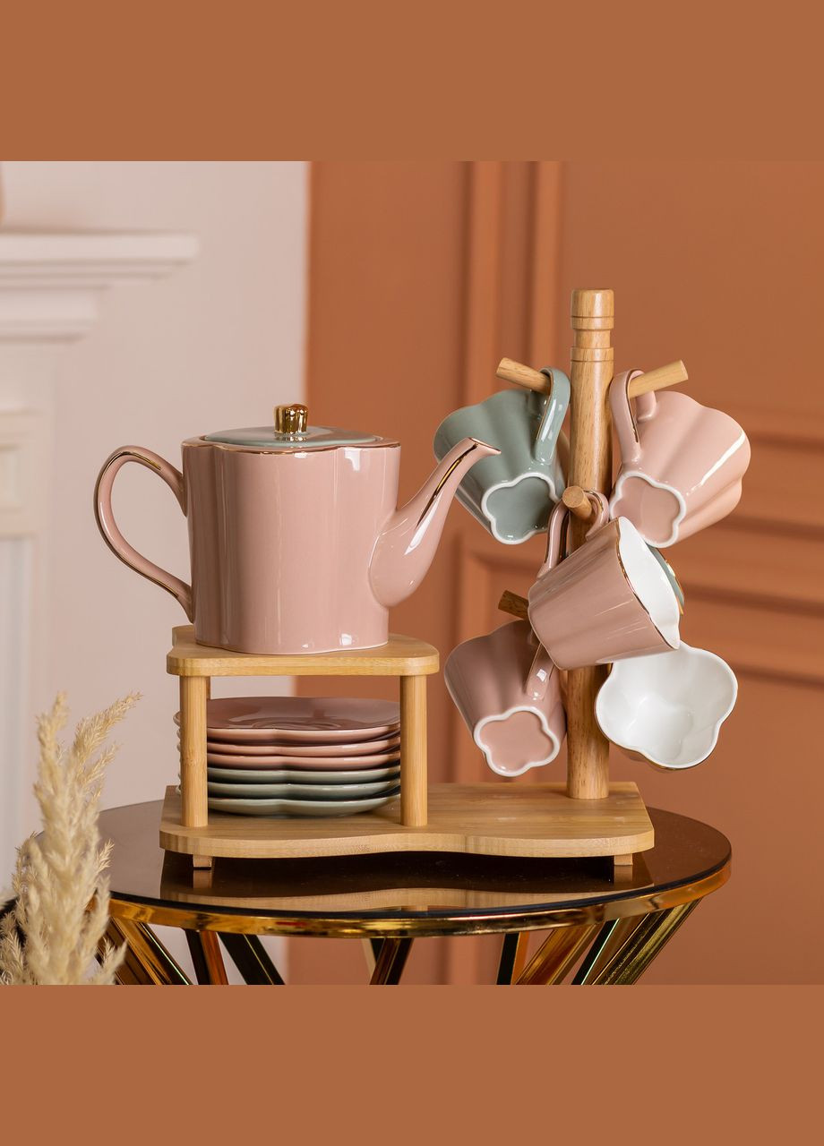 Чайний сервіз Clover керамічний на 6 персон з бамбуковою підставкою Yiwu (322503822)