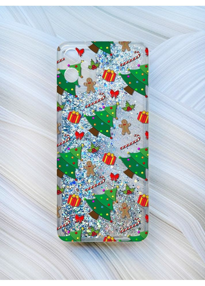 Чохол з плаваючими блискітками на Samsung Galaxy A05 (A055) Сріблястий Різдвяний фон (принт 185) CASE CONTROL (362968196)