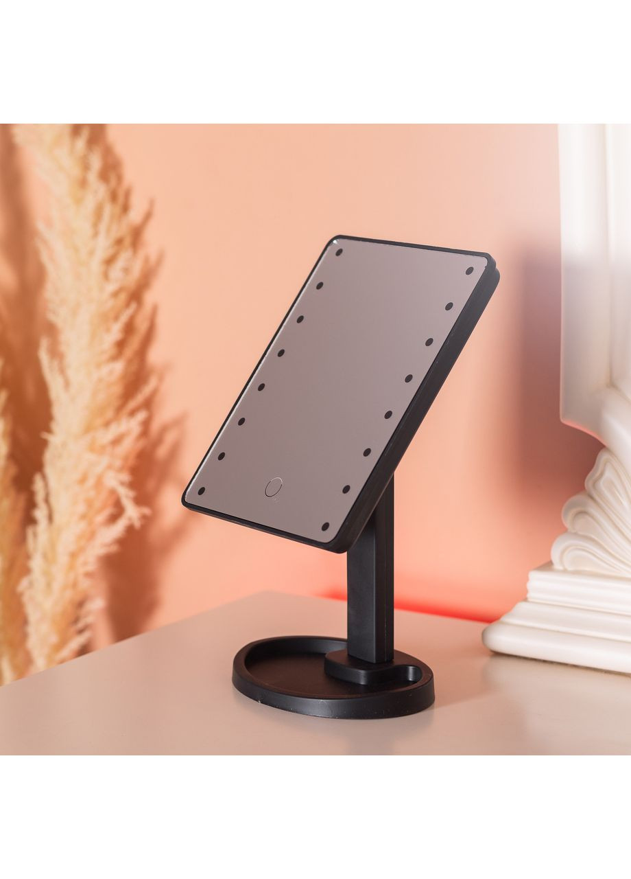 Дзеркало косметичне 21х16 см 16 LED Чорне HP-10-3AB Yiwu (370801552)
