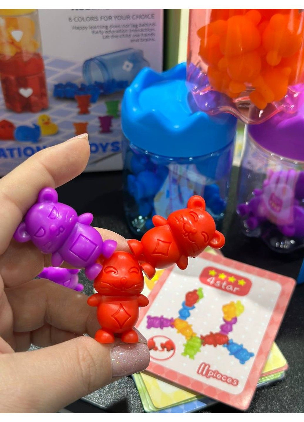 Развивающая игра - сортер Монтессори 98 детали, карточки с заданиями, щипцы No Brand (323159655)