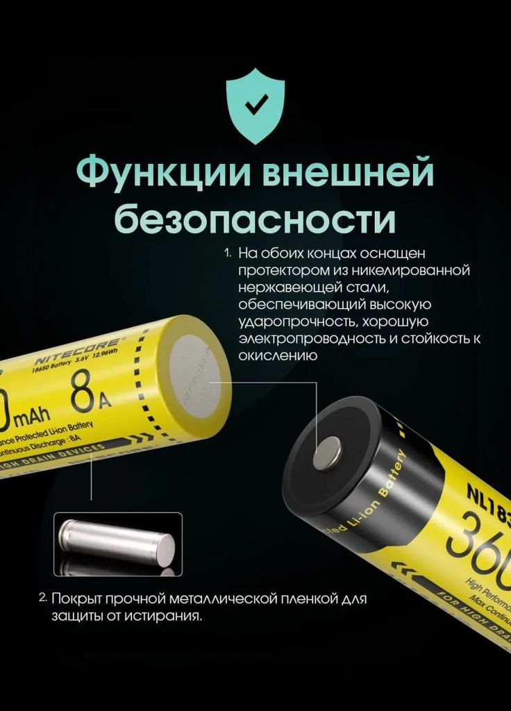 Аккумулятор Li-Ion 18650 NL1836HP 3.6V 8A 3600mAh защищенный (Желтый) Nitecore (336381017)
