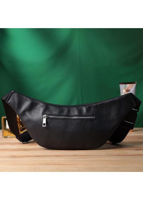 Чоловіча шкіряна сумка на пояс бананка через плече для телефону та документів середня Чорний 38786 Shvigel (353302632)