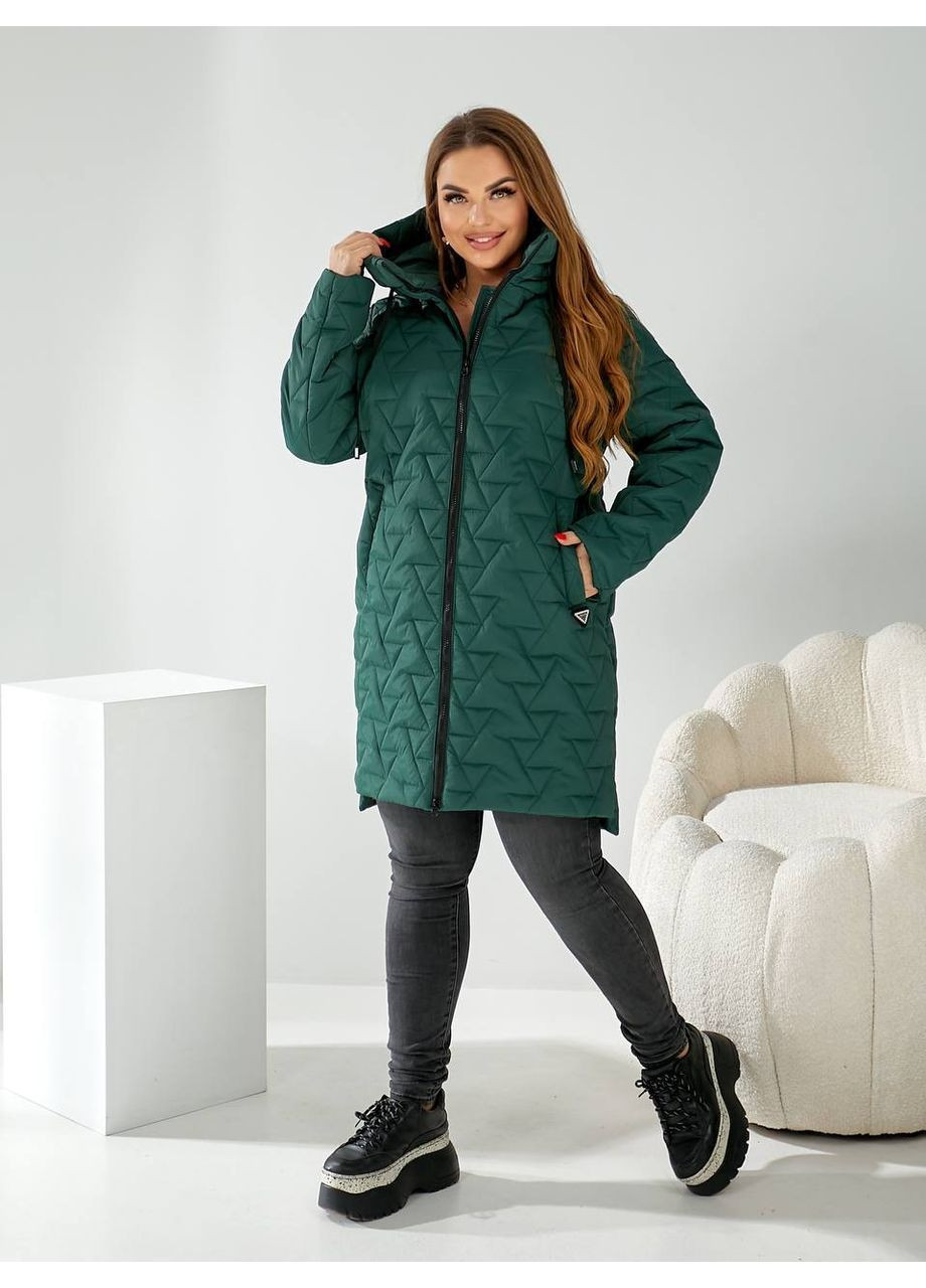 Зелена зимня зимова куртка-пальто на біопуху з капюшоном MonCher