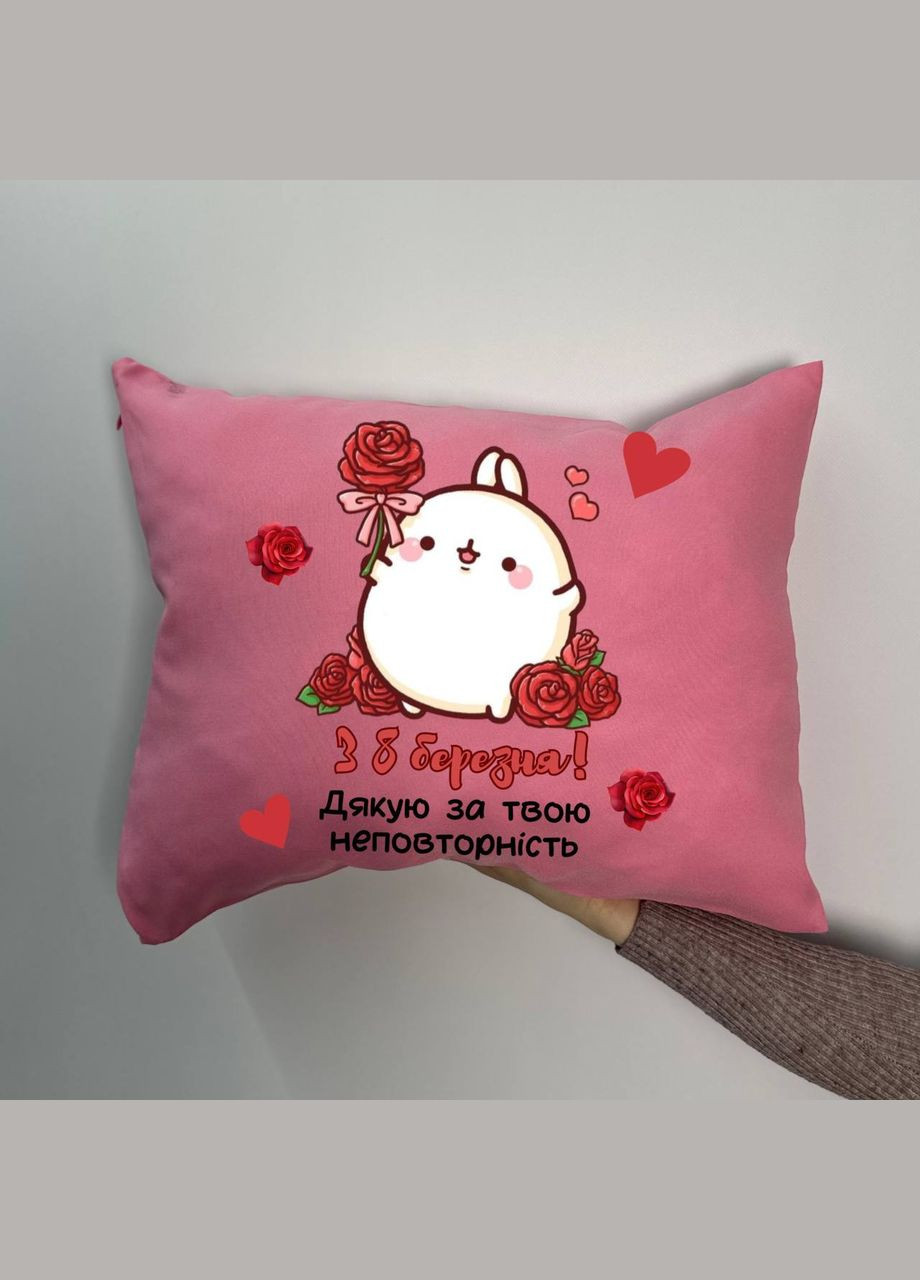 Подушка з принтом габардинова З 8 березня! рожева 35х45 (777) Hand Made (350942062)