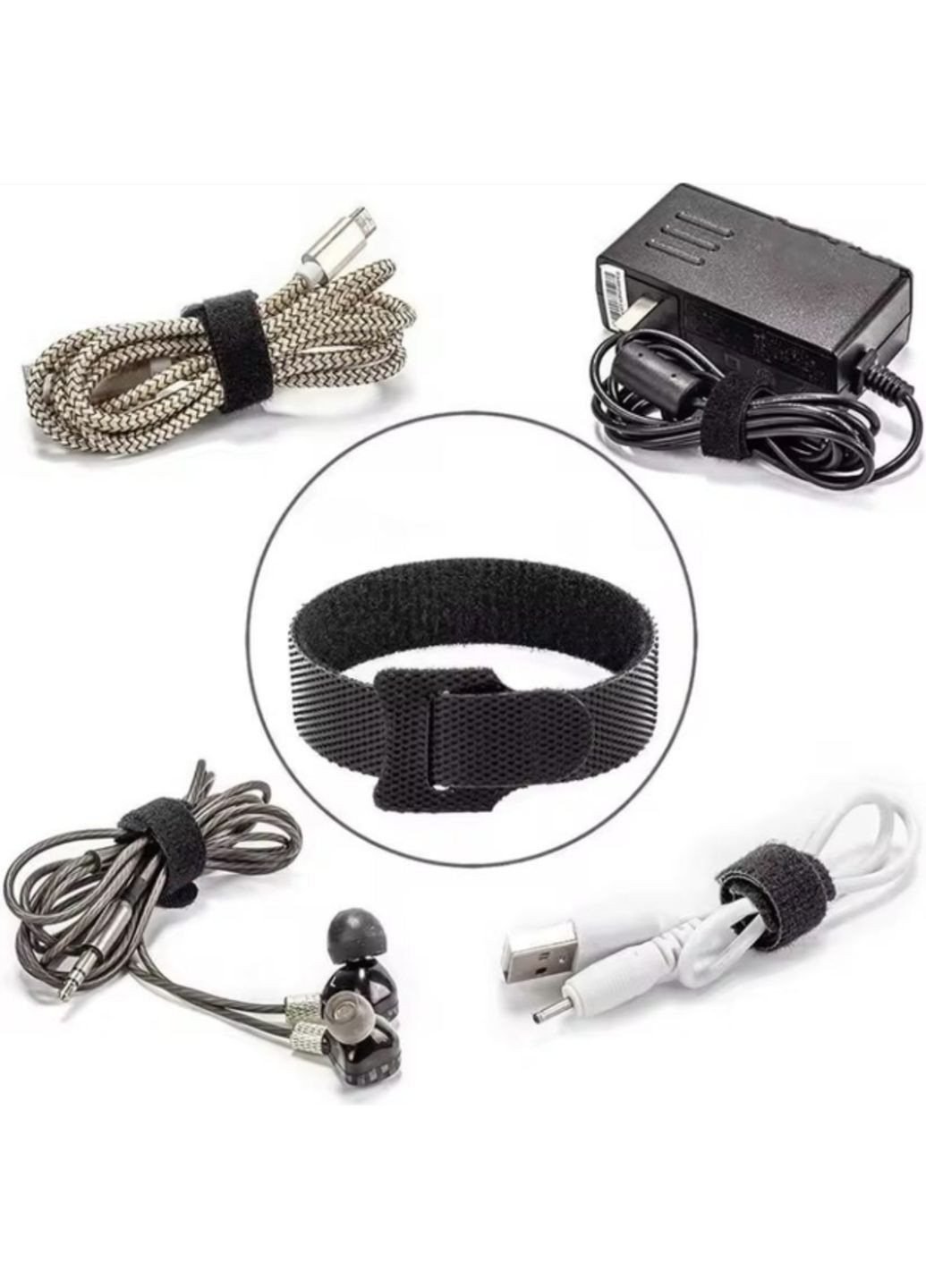 Органайзер кабеля стяжка липучка хомут фиксатор для проводов стрепы 10 штук многоразовые L Черный Lencent (340276259)