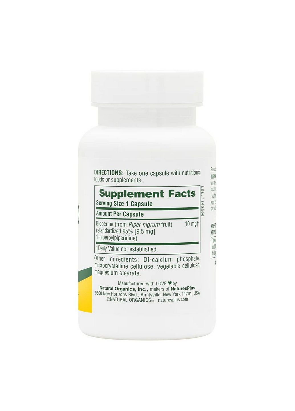 Натуральная добавка Bioperine 10 mg, 90 капсул Natures Plus (293338098)