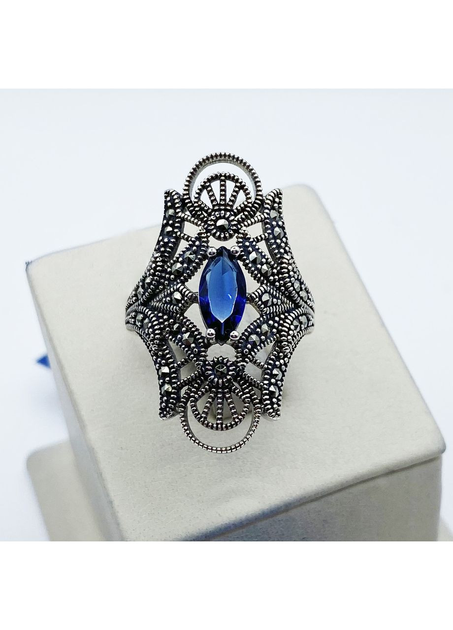 Каблучка срібна з сапфіром та марказитом 17,5 5,56 г No Brand (370142290)